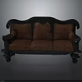 Multi Person Vintage Sofa With Red Fabric Seat Cushions And Wooden Frame