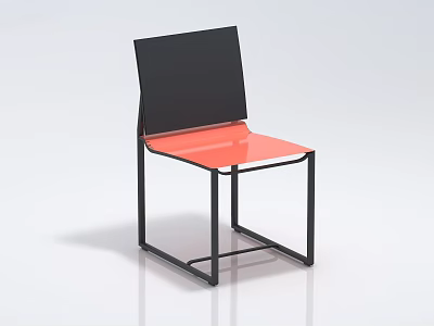 Modern Leisure Chair With Black Backrest Orange Seat And Sturdy Metal Frame 3d model
