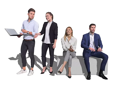 Group of Business Professionals Collaborating with Laptop in Office Setting 3d model
