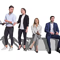 Group of Business Professionals Collaborating with Laptop in Office Setting