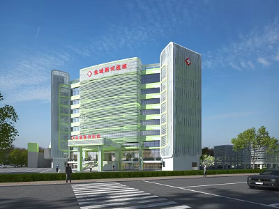 Modern Office Building Exterior With Glass Curtain Wall And Urban Street View 3d model