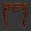 Traditional Red Wooden Table With Intricate Carvings On Legs And Frame