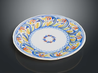 Decorative Ceramic Plate With Blue White Base Colorful Floral Patterns And Central Blue Wreath 3d model
