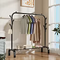 Black Clothes Rack With Hanging T Shirts Dresses And Storage Shelf For Shoes Boxes Handbag