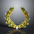 Green Plant Wreath With Decorative Leaves And Yellow Accents On Black Background