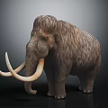 Woolly Mammoth Sculpture With Long Curved Tusks And Shaggy Fur On Dark Background