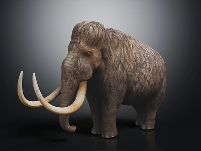 Woolly Mammoth Sculpture With Long Curved Tusks And Shaggy Fur On Dark Background 3d model