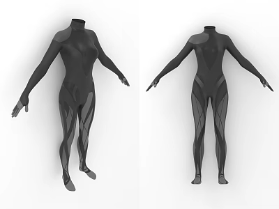 Fashionable Black Long Sleeve Bodysuit With Slim Fit And Line Design Details 3d model