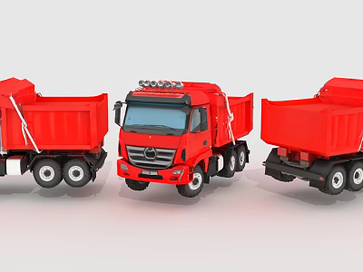 Red Functional Dump Truck Models With Open Cargo Beds And Multiple Wheels 3d model