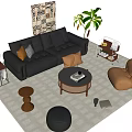 Vintage Sofa Coffee Table Combination Leather Multiplayer Sofa Casual Chair Side Table Coffee Table 3d model