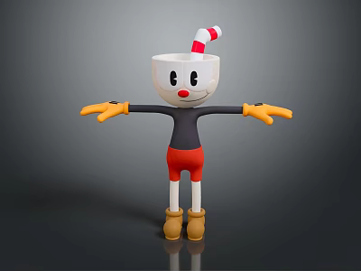 Cute Cup Shaped Cartoon Character With Red White Striped Hat Red Nose And Outstretched Arms 3d model