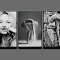 Black And White Figure Paintings With Female Portrait And Dancer Poses Three Piece Wall Art