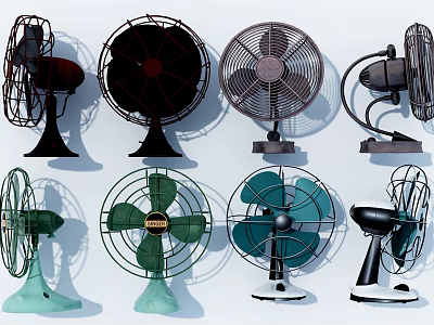 Vintage Air Conditioning Fans Collection With Various Retro Styles And Classic Designs 3d model