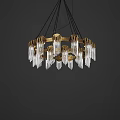Modern Chandelier with Golden Circular Frame and Transparent Crystal Pendants for Elegant Interior Illumination