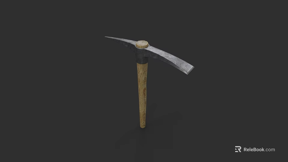 Classic Traditional Pickaxe Weapon With Sharp Metal Head And Wooden Handle 3d model 
