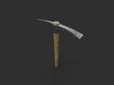 Classic Traditional Pickaxe Weapon With Sharp Metal Head And Wooden Handle 3d model