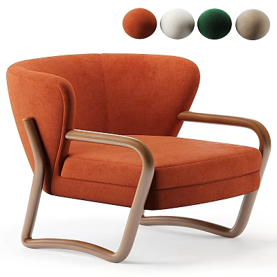 Modern Orange Fabric Accent Chair With Curved Wooden Arms And Comfortable Design 3d model