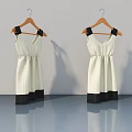 White Dresses With Black Decorations On Wooden Hangers Against Gray Walls And Floor With Reflections