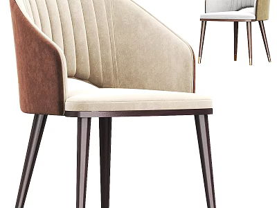 Elegant Modern Accent Chair With Beige Brown Fabric Upholstered Back Vertical Stitching And Wooden Legs 3d model
