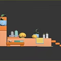 Cozy Bathroom Living Supplies With Orange Bathtub Yellow Rubber Ducks Potted Plants Candles And Towel