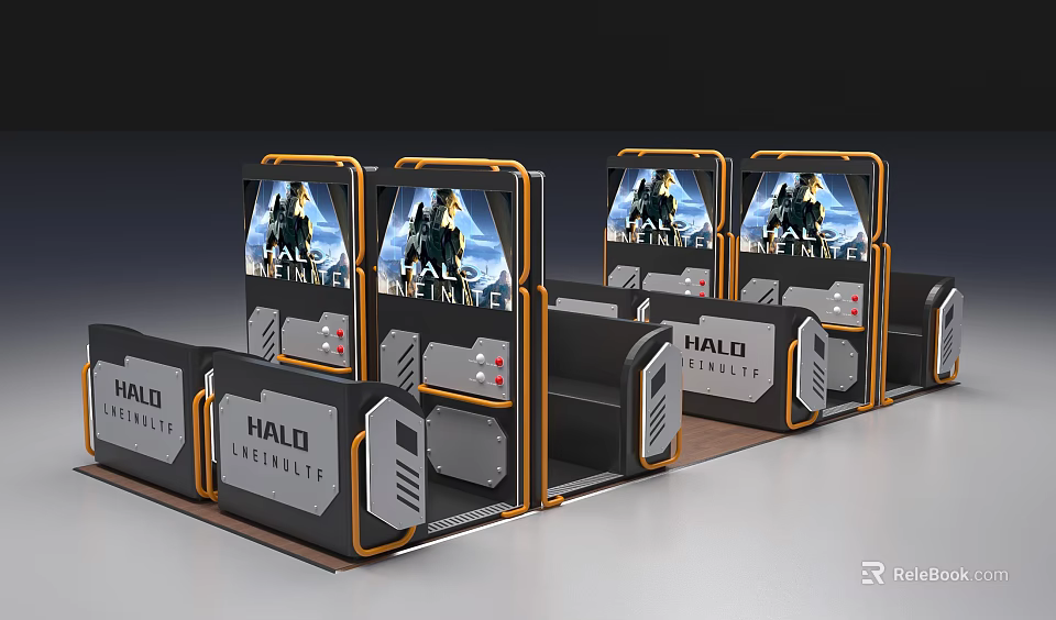 Halo Infinite Themed Entertainment Gaming Devices Featuring Modern Black Orange Design And Multiple Screens 3d model 