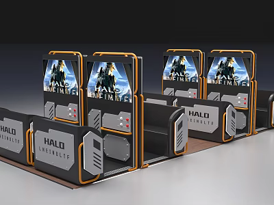 Halo Infinite Themed Entertainment Gaming Devices Featuring Modern Black Orange Design And Multiple Screens 3d model