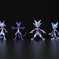 Game Anime Characters With Purple White Design Pointed Ears Tail Evolution Stages