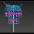 Traditional Blue Lantern Structure With Glowing Round Lanterns And Decorative Roof Design