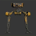 Four Legged Mechanical Character With Yellow Metal Body And Cannon Sci Fi Design