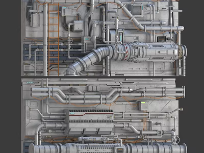 Detailed Industrial Mechanical Structure With Metal Pipes And Technical Components 3d model