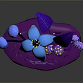 Colorful Plants with Blue Mushroom Shapes Large Purple Leaves and Purple Dotted Small Flowers