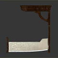 Traditional Wooden Bed With Carved Headboard Upper Shelf And White Mattress