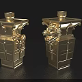 Golden Ornate Ceramic Vessels Featuring Dragon Carvings And Square Design