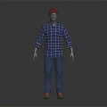 Mannequin Wearing Red Beanie Blue White Plaid Shirt Blue Jeans And Orange Shoes