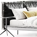 Stylish Modern Double Bed Featuring Black Leather Headboard White Beige Sheets Pillows And Bedside Tables