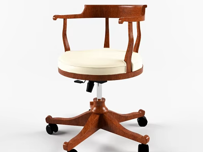 Classic Wooden Office Chair With Armrests White Padded Seat And Wheeled Base 3d model