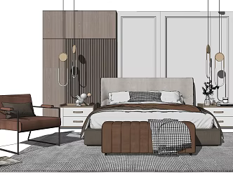 Modern Background Double Bed Home Chandelier 3d model