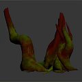 Wood Stone Abstract Sculpture with Irregular Shape and Vibrant Red Green Colors
