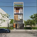 Modern Single Family House Exterior With White Facade Large Windows And Green Trees