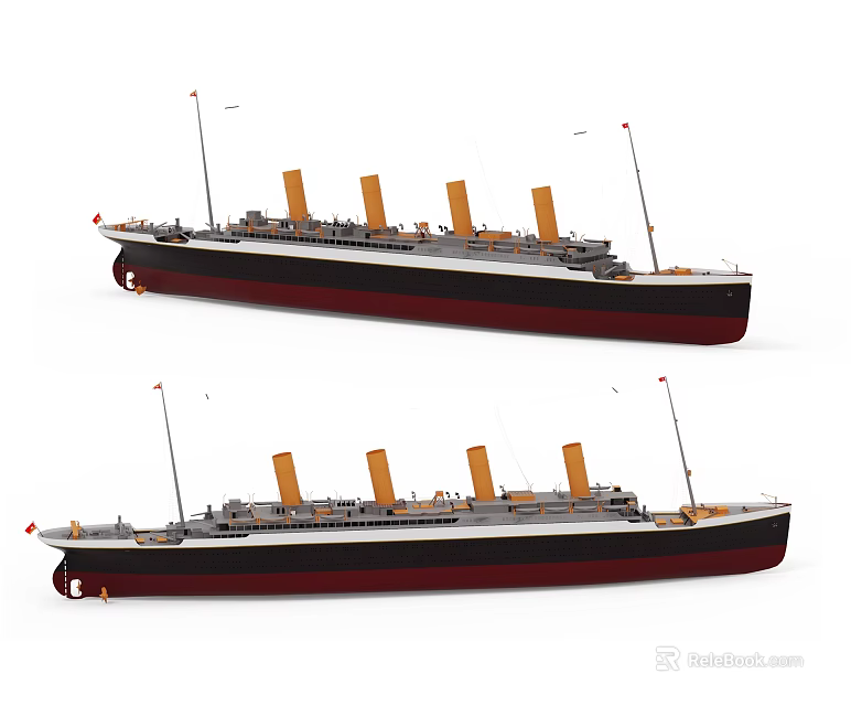 Vintage Ocean Liners With Detailed Exterior Views 3d model
