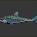Iridescent Colorful Shark With Sharp Teeth And Shiny Scales On Dark Background