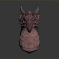 Mythical Pink Dragon Character Head With Scales Horns And Yellow Eyes