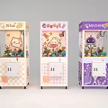 Cute Themed Claw Machines With Colorful Designs And Stuffed Toys For Amusement