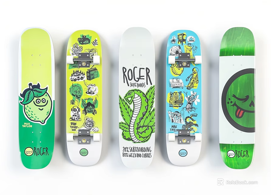 Colorful Skateboards Sports Equipment with Various Graphics and Unique Brand Designs 3d model 