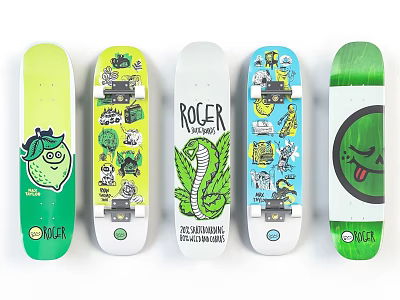 Colorful Skateboards Sports Equipment with Various Graphics and Unique Brand Designs 3d model