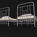 Two Single Beds With Metal Frames Plaid Bedspread And White Pillows 3d model