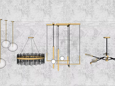 Modern Chandeliers With Geometric Frames And Spherical Shades For Contemporary Lighting 3d model
