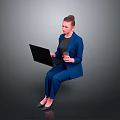 Child Using Laptop With Parent In Blue Suit Holding Coffee Cup