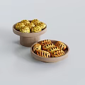 Golden Baked Pastries With Sesame Seeds In Wooden Plates And Twisted Crust
