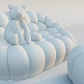 Gray Pumpkin Shaped Lazy Sofa With White Teddy Bear Decoration 3d model